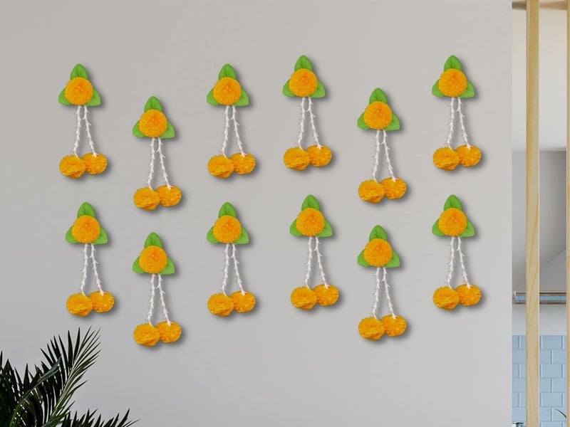 Craftomanic Artificial Flowers and Leaves Decoration Wedding Decorations Event Decor Perfect for Diwali Ganpati Pooja Temple Mandir Decoration Pack of 12 Orange Green - Image 2