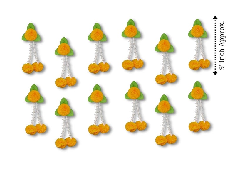 Craftomanic Artificial Flowers and Leaves Decoration Wedding Decorations Event Decor Perfect for Diwali Ganpati Pooja Temple Mandir Decoration Pack of 12 Orange Green - Image 5