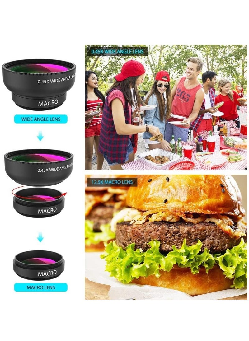 APEXEL Cell Phone Camera Lens 2 in 1 Clip-on Lens Kit 0.45X Super Wide Angle & 12.5X Macro Phone Camera Lens for iPhone 8 7 6s 6 Plus 5s Samsung Android & Most Smartphones Black  - Image 2