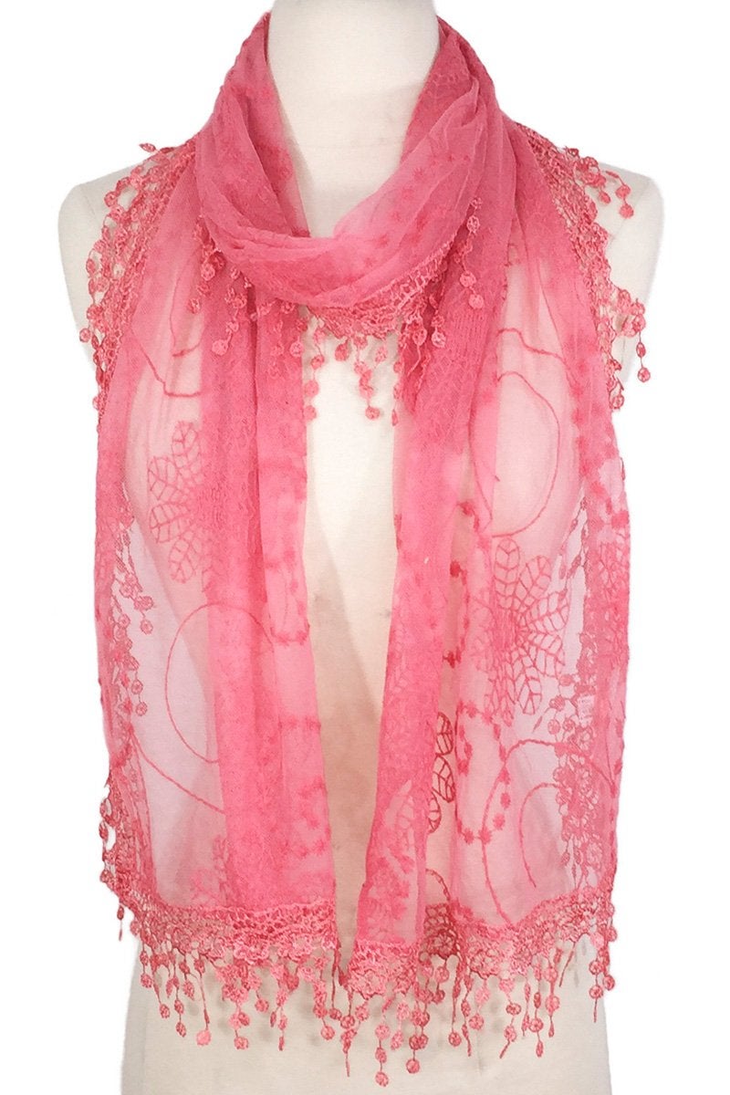 Tan's Women's lightweight Feminine Lace teardrop fringe Vintage Mesh Crochet Tassel Scarf for Women - Image 1