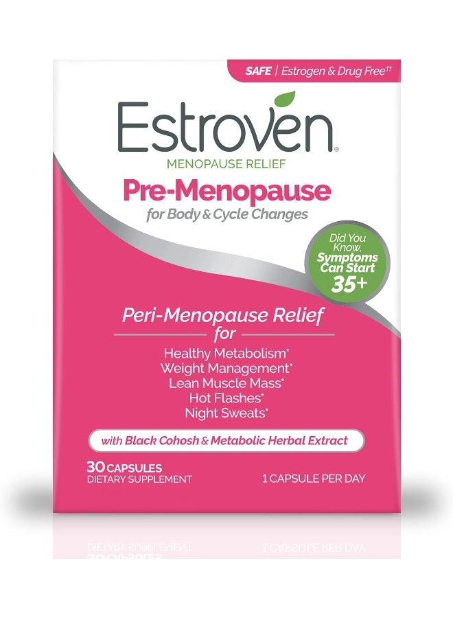 Estroven Estroven Pre-Menopause Relief, 30 Ct, Clinically Proven Ingredients, Provides Menopause Relief plus Night Sweats & Hot Flash Relief, Drug-Free or Estrogen Free - Image 1