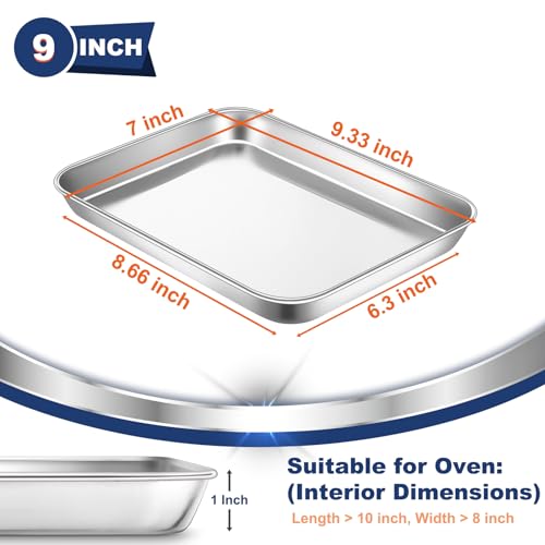 P&P CHEF 9 Inch Baking Cookie Sheet, Oven Pan Tray Stainless Steel Sheet Pan for Kitchen, Oven Bakeware for Multi Uses, Shiny Look & Dishwasher Safe, Healthy & Heavy Duty, 1Pc - Image 2