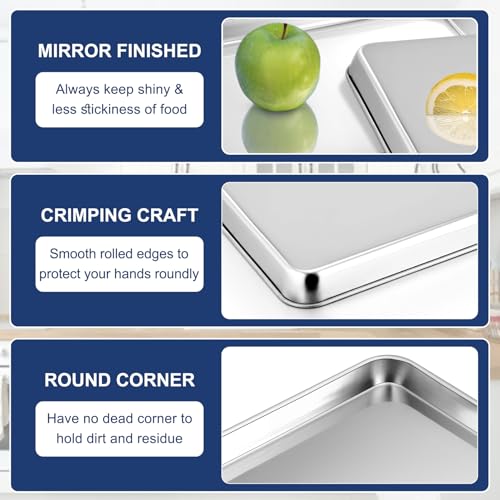 P&P CHEF 9 Inch Baking Cookie Sheet, Oven Pan Tray Stainless Steel Sheet Pan for Kitchen, Oven Bakeware for Multi Uses, Shiny Look & Dishwasher Safe, Healthy & Heavy Duty, 1Pc - Image 3