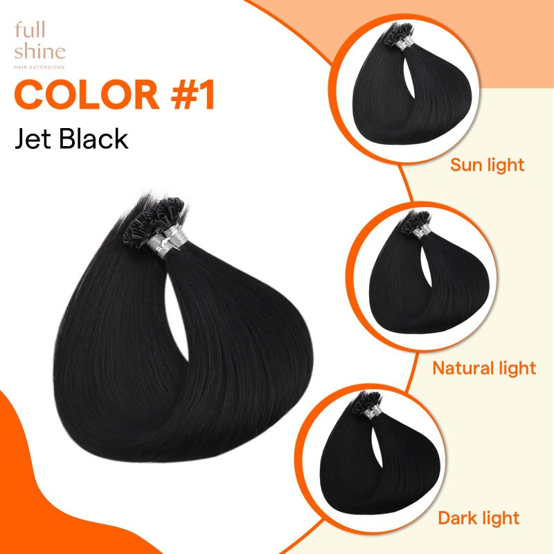 Full Shine U Tip Hair Extensions Human Hair Color 1 Jet Black 18 Inch 50 Grams K Tip Hair Extensions Real Human Hair Prebonded Fusion Extensions for Women - Image 3