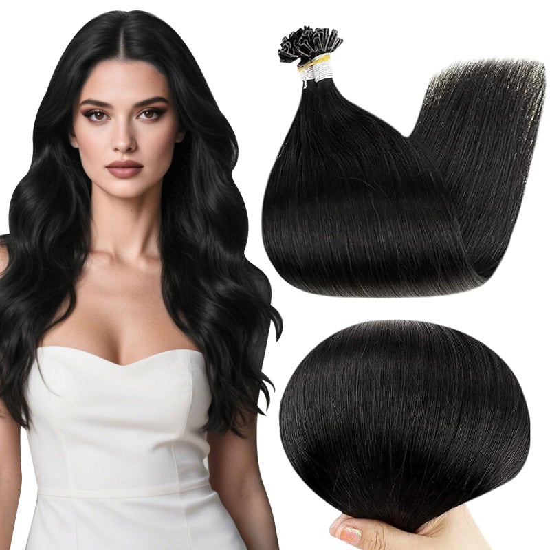 Full Shine U Tip Hair Extensions Human Hair Color 1 Jet Black 18 Inch 50 Grams K Tip Hair Extensions Real Human Hair Prebonded Fusion Extensions for Women - Image 1