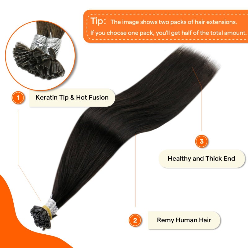 Full Shine U Tip Hair Extensions Human Hair Color 1 Jet Black 18 Inch 50 Grams K Tip Hair Extensions Real Human Hair Prebonded Fusion Extensions for Women - Image 2