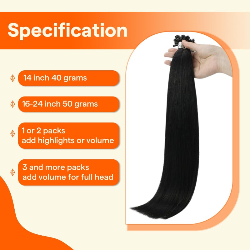 Full Shine U Tip Hair Extensions Human Hair Color 1 Jet Black 18 Inch 50 Grams K Tip Hair Extensions Real Human Hair Prebonded Fusion Extensions for Women - Image 4