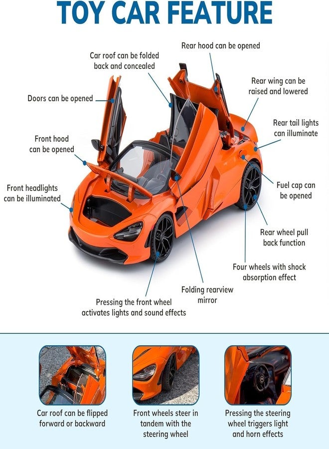 Mummy Please 1:32 Scale Die-Cast Metal【Colors as Per Stock】 with Openable Doors,Lights,Music and Pull Back Action【Pack of 1】 (Mcclaren 720S) - Image 5