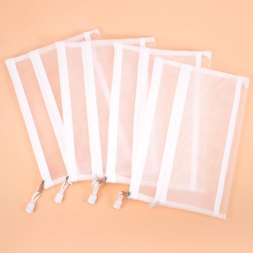 Sinzip 12 Pieces Zipper Nylon Mesh Pouch Mesh Cosmetic Bags Makeup Bags Pencil Case Multipurpose Travel Bags for Cosmetic School Office Supplies and Travel Accessories 2 LayersWhite A5 - Image 3