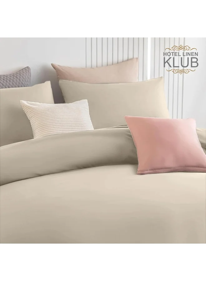 Hotel Linen Klub Hotel Linen Klub Double Duvet Cover 3PC Set - 350TC 100% Long Staple Cotton Sateen -Luxury Quality, Easy Button Closure, Size: 200x200cm + 2PC Pillow Sham 50 x 75+ 5cm, Stone
