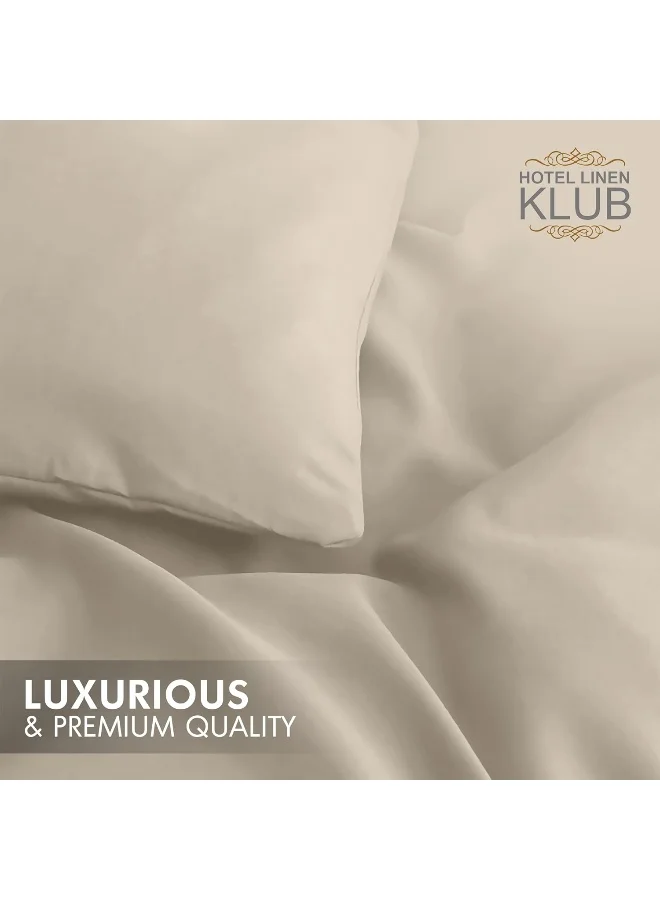 Hotel Linen Klub Hotel Linen Klub Double Duvet Cover 3PC Set - 350TC 100% Long Staple Cotton Sateen -Luxury Quality, Easy Button Closure, Size: 200x200cm + 2PC Pillow Sham 50 x 75+ 5cm, Stone