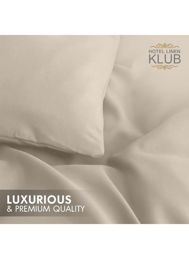 Hotel Linen Klub Hotel Linen Klub Double Duvet Cover 3PC Set - 350TC 100% Long Staple Cotton Sateen -Luxury Quality, Easy Button Closure, Size: 200x200cm + 2PC Pillow Sham 50 x 75+ 5cm, Stone  - Image 4