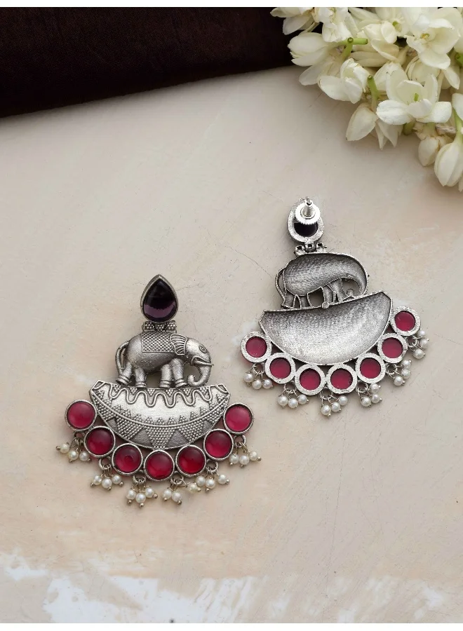ترو برونز trueBrowns Silver Tone Elephant Dangle Earrings