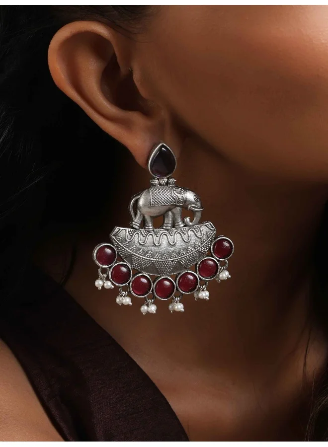 ترو برونز trueBrowns Silver Tone Elephant Dangle Earrings
