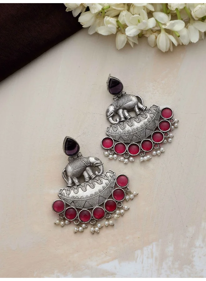 ترو برونز trueBrowns Silver Tone Elephant Dangle Earrings