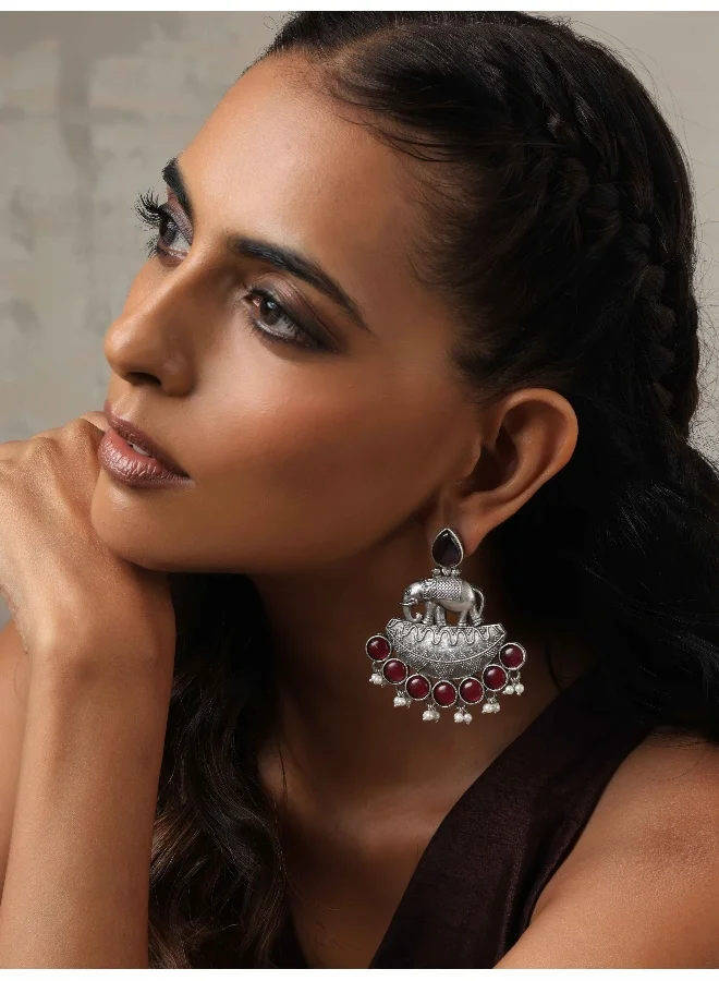 ترو برونز trueBrowns Silver Tone Elephant Dangle Earrings