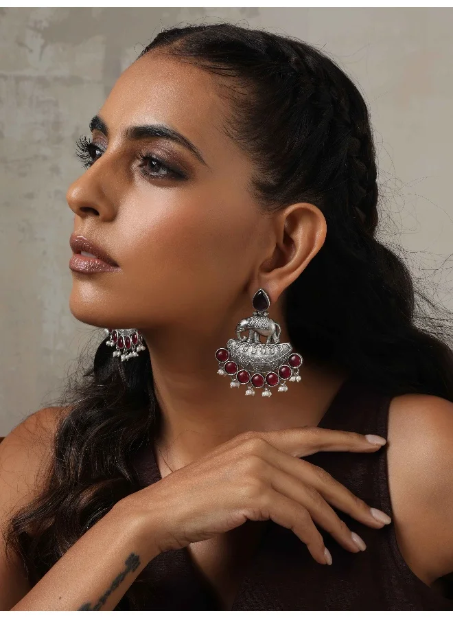 ترو برونز trueBrowns Silver Tone Elephant Dangle Earrings