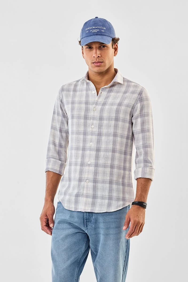 SNITCH Lilac Checkered Long Sleeve Slim Fit Shirt