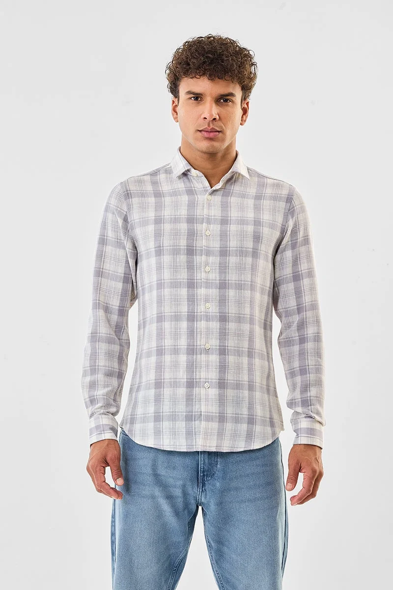 سنيتش Lilac Checkered Long Sleeve Slim Fit Shirt