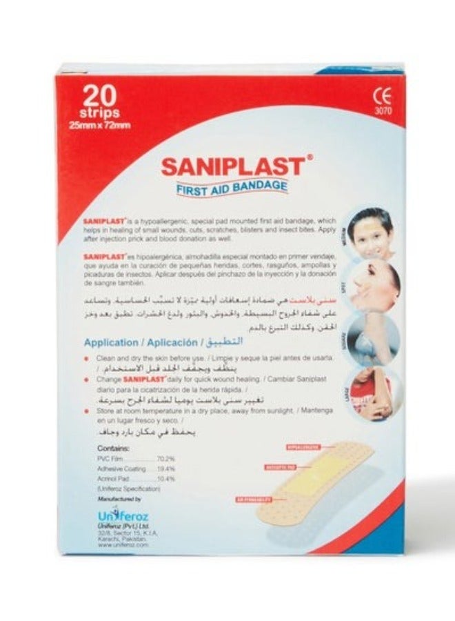 SANIPLAST Pack of 2 - Saniplast Large Bandage 20’S, Adhesive Bandages Flexible Breathable Bandages for First Aid Wound Skin Wrap, Wound Care, Finger cut & Skin Cut. Protection from Bacteria and fast healing - Image 2