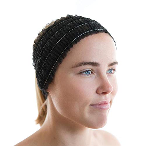 LIFESOFT 100 Count Disposable Facial Spa Headbands Individual Wrapped (Black) - Image 1