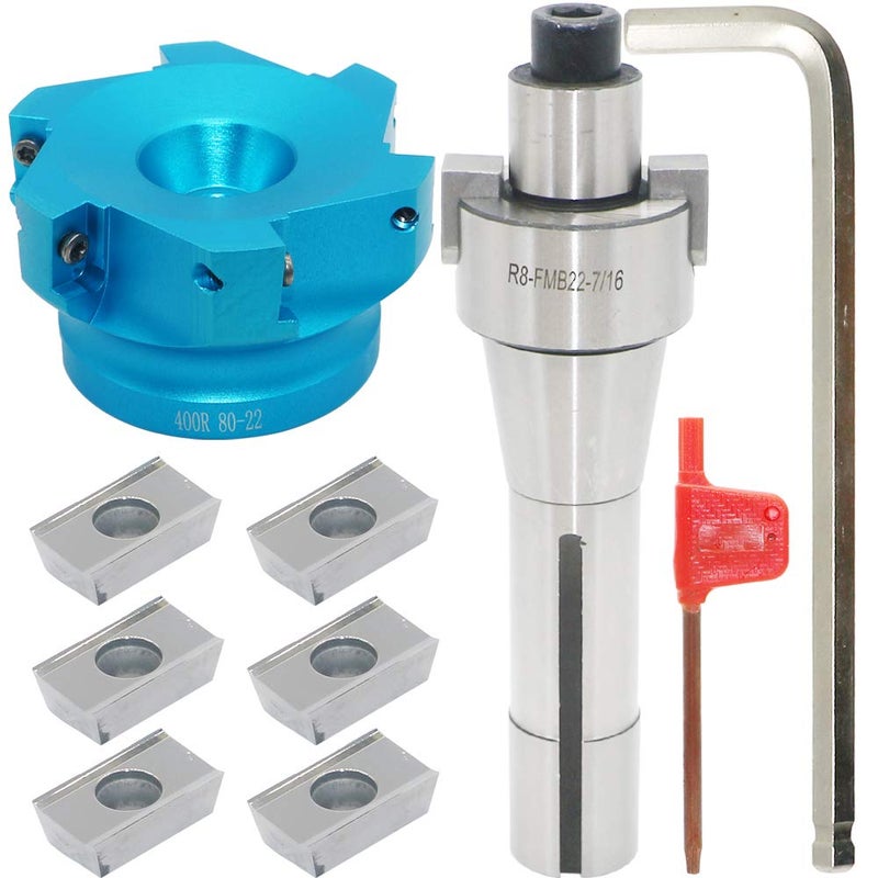 LingGan 3.15 Inch Face Milling Cutter Aluminum 400R 80MM CNC End Milling Cutter Holder + R8-FMB22 Shank Face Shell Mill Arbor + 6pcs APKT1604 Carbide Inserts + 8mm Hexagon Wrench + T15 Wrench CNC Machine Tool - Image 1