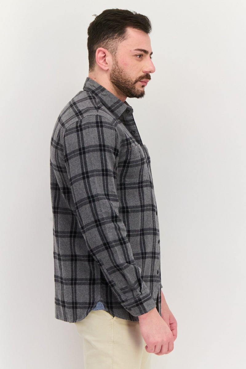 TRUE GRIT Men Regular Fit Plaid Long Sleeves Casual Shirt, Grey - Image 2