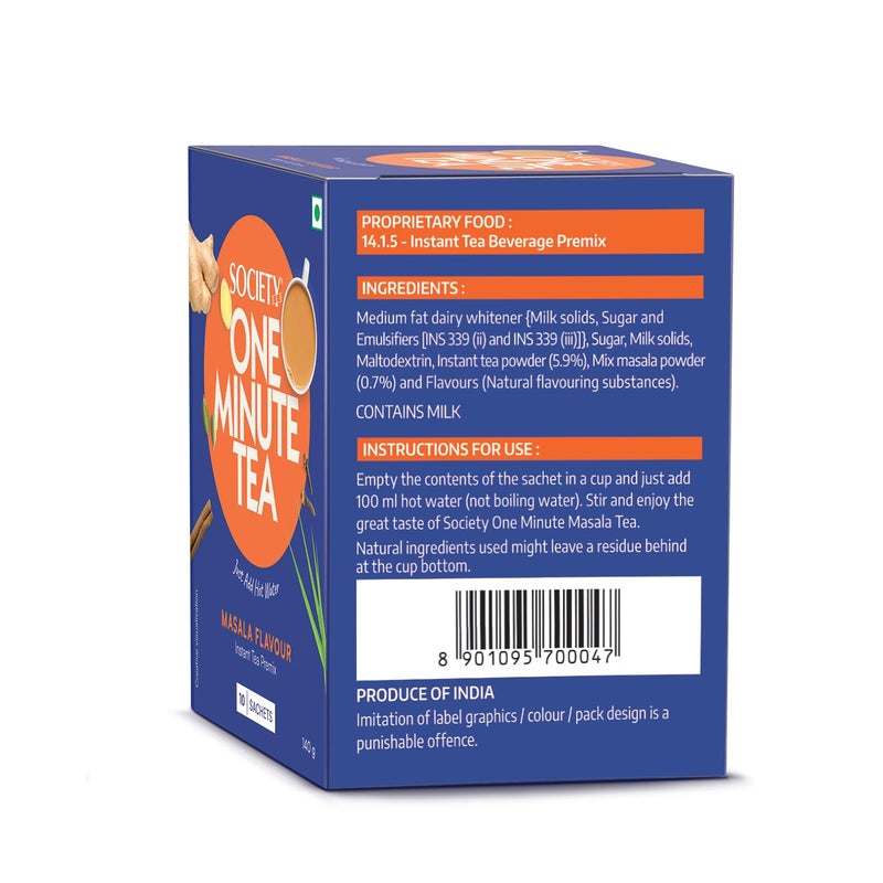 Society One Minute Tea | Masala Flavour | Made with Ginger, Clove, Black Pepper, Cinnamon | Masala Chai | Flavoured Instant Tea | 14g X 10 Sachets (140g) | Pack of 1 - Image 4