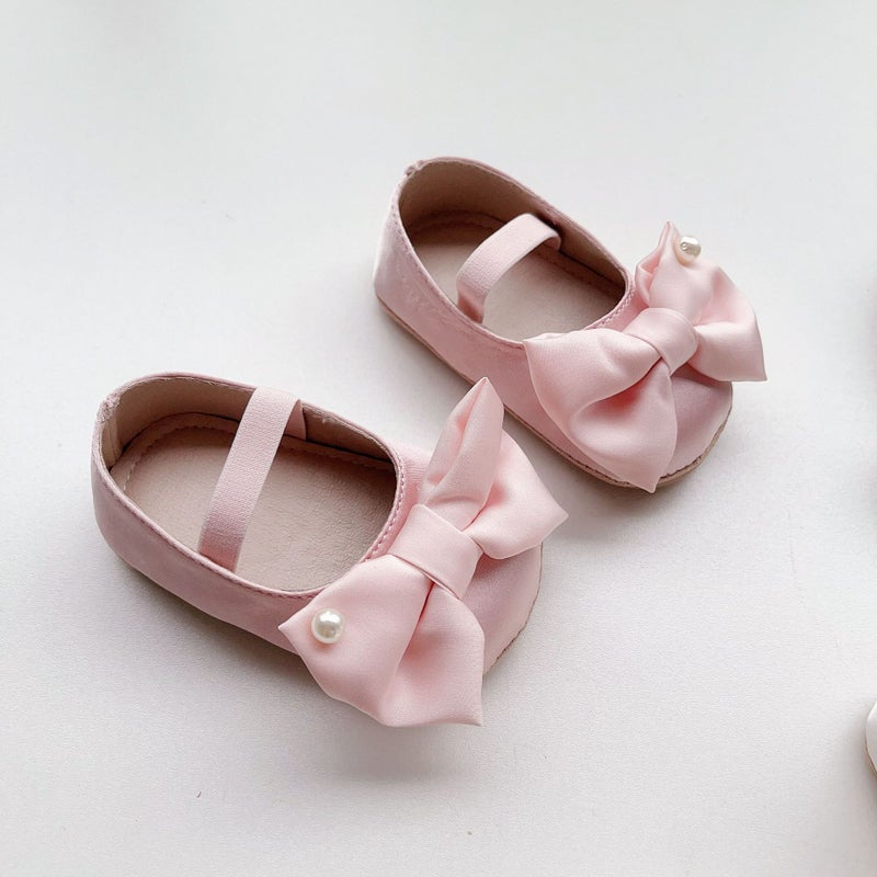 2024 Baby Girl Chic Anti-Slip Walking Shoes with Bow Pink 