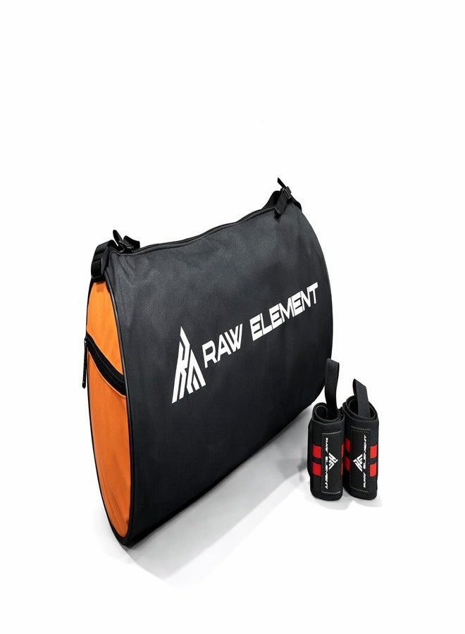 RAW ELEMENT Gym Duffle Bag with Wrist Support Combo | Spacious & Durable Sports Bag | Water Resistant Travel Gym Bag for Men & Women | Strong Zippers & Comfortable Carry (Black & Orange) - Image 2