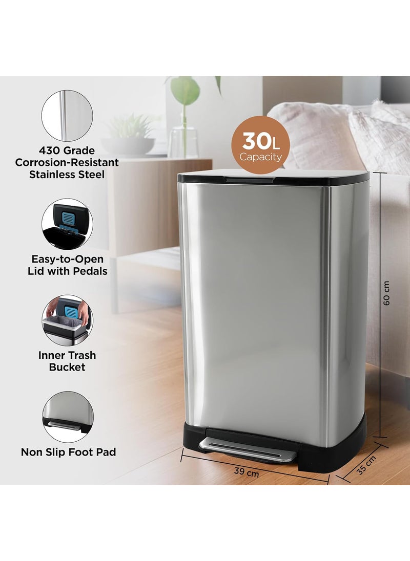 Umai UMAI Stainless Steel Dustbin With Lid 30 L Dustbin For Kitchen Pedal Dustbin With Inner Bucket Dustbin For Bathroom Dustbin For Bedroom Activated Carbon Filters Silver  - Image 4