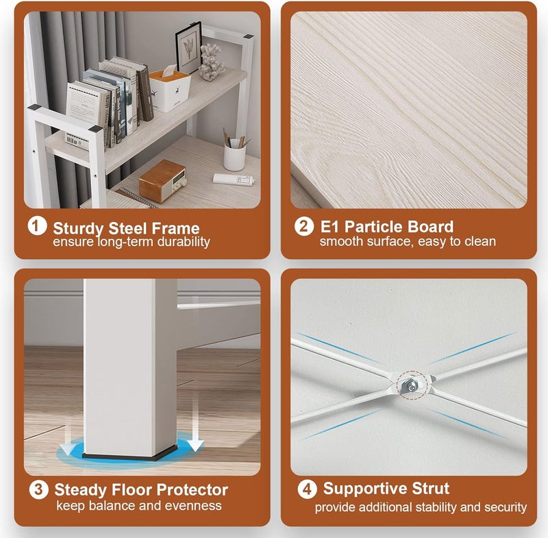 SKY-TOUCH Computer Desk With Shelves,120X48Cm Writing Desk With Storage Bookshelf Reversible Study Table Office Corner Desk With Shelves Home Office Desk With Bookshelf Easy Assemble - Image 5