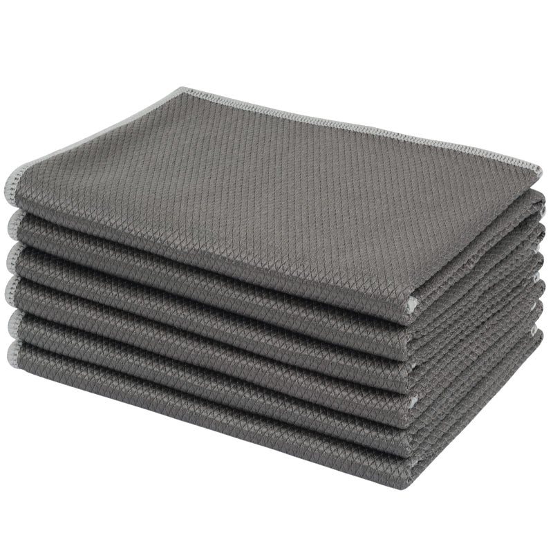 SINLAND Microfiber Glass Cleaning Cloth Streak Free 6PK Lint Free Cleaning Cloths for Window Car Windows Mirrors and Stainless Steel Glass and Window Cleaner 16x16 Inch Grey
