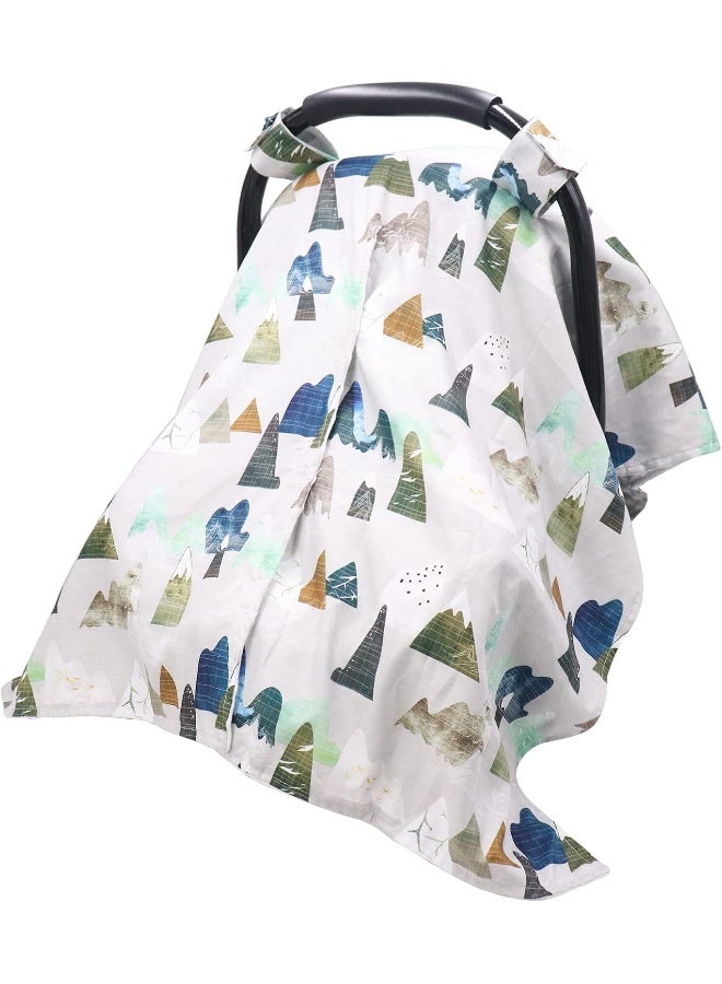 TANOFAR Car Seat Cover for Babies, Mountain Peekaboo Opening Minky Carseat Canopy for Newborn, Multiuse, Mom Nursing Breastfeeding Covers, Minky Blanket for Infant Toddler - Image 1