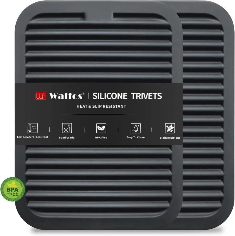 Walfos Silicone Trivets For Hot Pots and Pans  2 Pack Hot Pads for Kitchen Counter 3023cm Heat Resistant Silicone Table Mat MultiPurpose trivets for Hot Dishes Silicone Pot Holders Mat Black