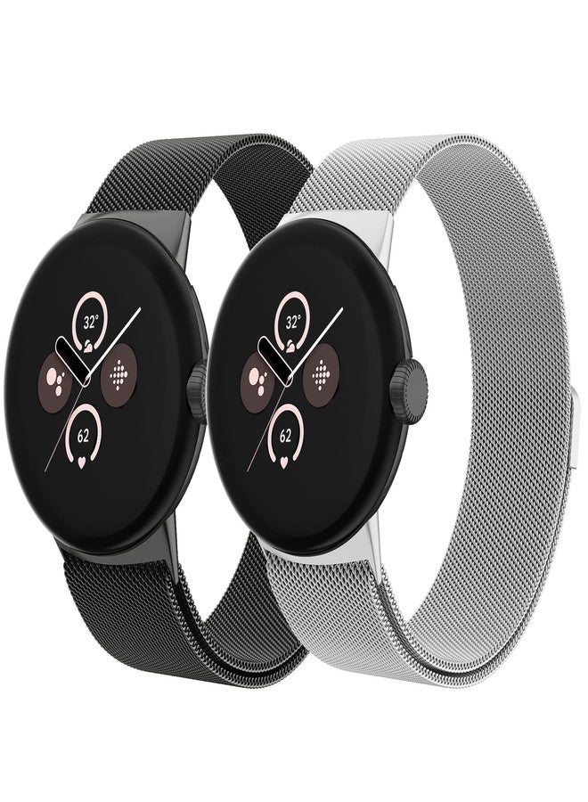 Vanjua 2 PACK Metal Band for Google Pixel Watch 3 41mm Bands/Google Pixel Watch 2/1 Bands Women Men, Stainless Steel Mesh Loop Adjustable Wristband Replacement Straps - Image 1