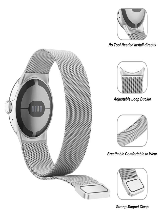 Vanjua 2 PACK Metal Band for Google Pixel Watch 3 41mm Bands/Google Pixel Watch 2/1 Bands Women Men, Stainless Steel Mesh Loop Adjustable Wristband Replacement Straps - Image 2