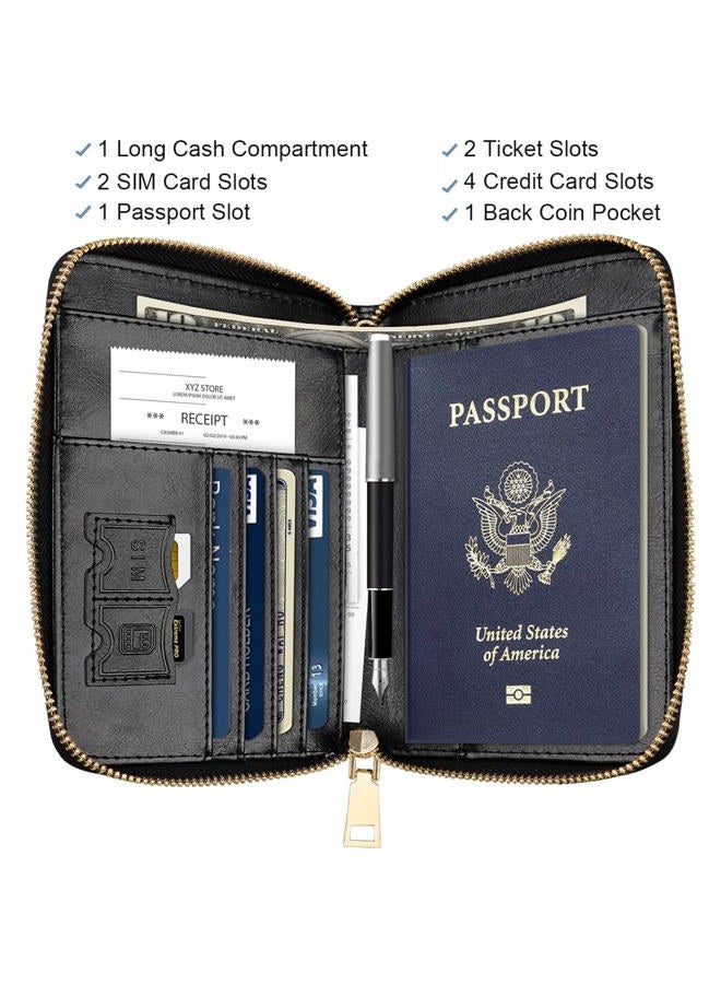 Simikol Passport Wallet with Zipper Personalized Passport Holder Initial Letter Rose Flower RFID Blocking Travel Wallets Credit Cards Holder for Women Men, R - Image 2