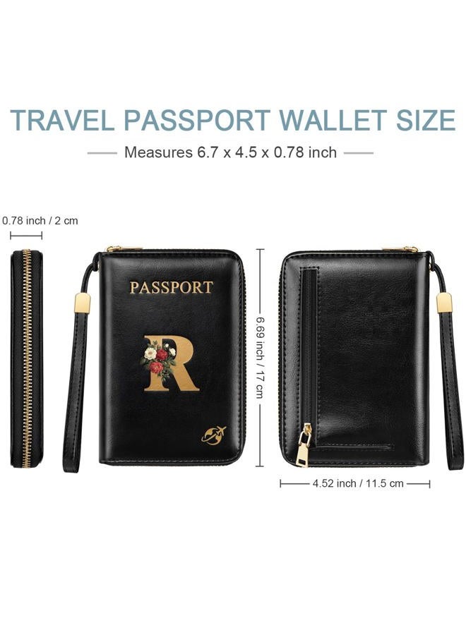 Simikol Passport Wallet with Zipper Personalized Passport Holder Initial Letter Rose Flower RFID Blocking Travel Wallets Credit Cards Holder for Women Men, R - Image 4