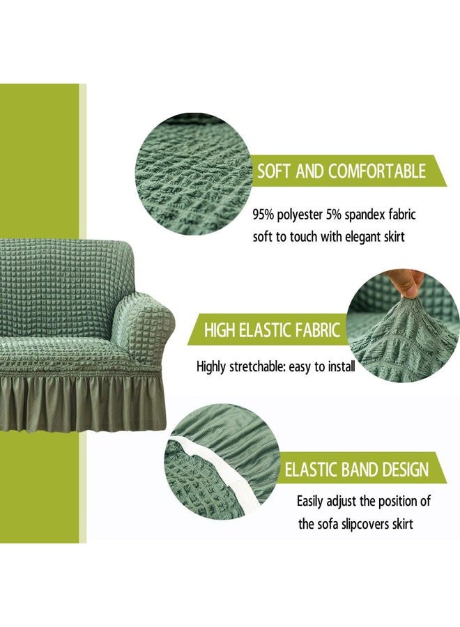 Qubjus Stretch Sofa Slipcover Sofa Covers Washable Couch Sofa Bed Cover Easy Fit Furniture Protector with Elastic Bottom and Skirt (Green, Medium) - Image 2