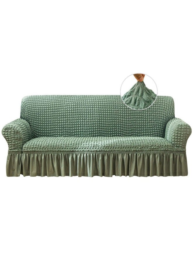 Qubjus Stretch Sofa Slipcover Sofa Covers Washable Couch Sofa Bed Cover Easy Fit Furniture Protector with Elastic Bottom and Skirt (Green, Medium) - Image 1