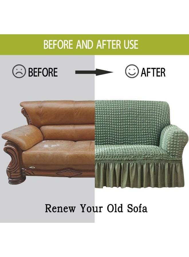 Qubjus Stretch Sofa Slipcover Sofa Covers Washable Couch Sofa Bed Cover Easy Fit Furniture Protector with Elastic Bottom and Skirt (Green, Medium) - Image 3