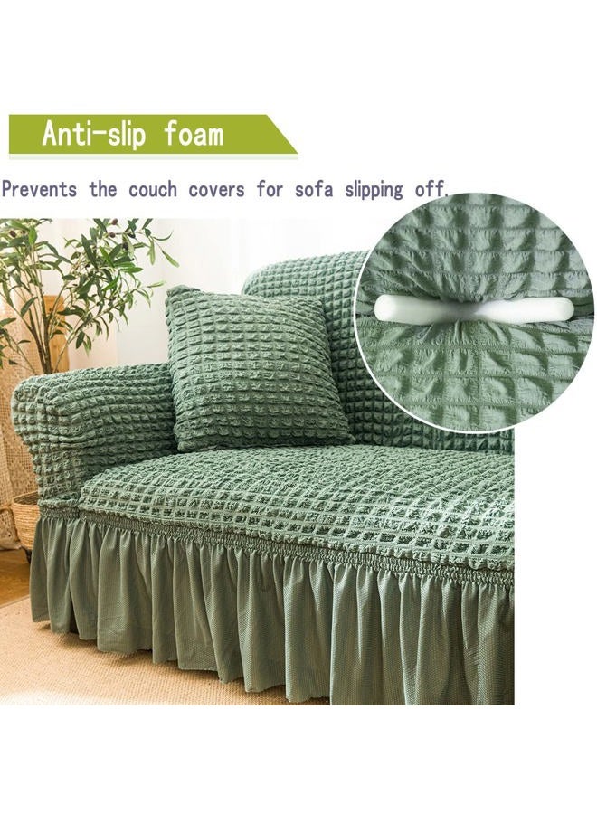 Qubjus Stretch Sofa Slipcover Sofa Covers Washable Couch Sofa Bed Cover Easy Fit Furniture Protector with Elastic Bottom and Skirt (Green, Medium) - Image 4