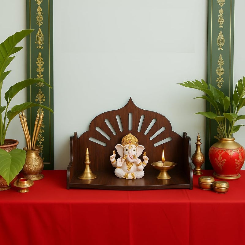 Fliptic معبد بوجا خشبي صغير وجميل للمنزل والمكتب | قابل للتعليق على الحائط وموضع على الطاولة | قاعدة معبد بوجا للمكتب والمنزل | 14 سم، 22.5 سم - Image 4