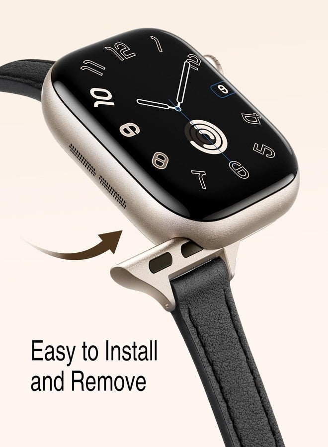 سوار جلدي رفيع من STIROLL متوافق مع ساعة Apple Watch مقاس 38 مم، 40 مم، 41 مم، 42 مم (السلسلة 10) للنساء، سوار معصم رفيع من الجلد الطبيعي عالي الجودة لساعة iWatch SE من السلسلة 9، 8، 7، 6، 5، 4، 3، 2، 1 (أسود مرصع بالنجوم) - Image 4
