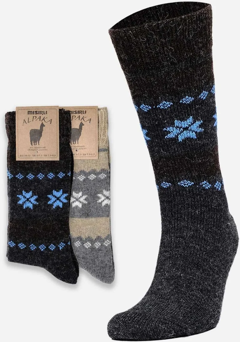 Mısırlı Egyptian Men's Alpaca Wool Winter 2 Pairs Grey/Anthracite Socks - M 3097 Ga