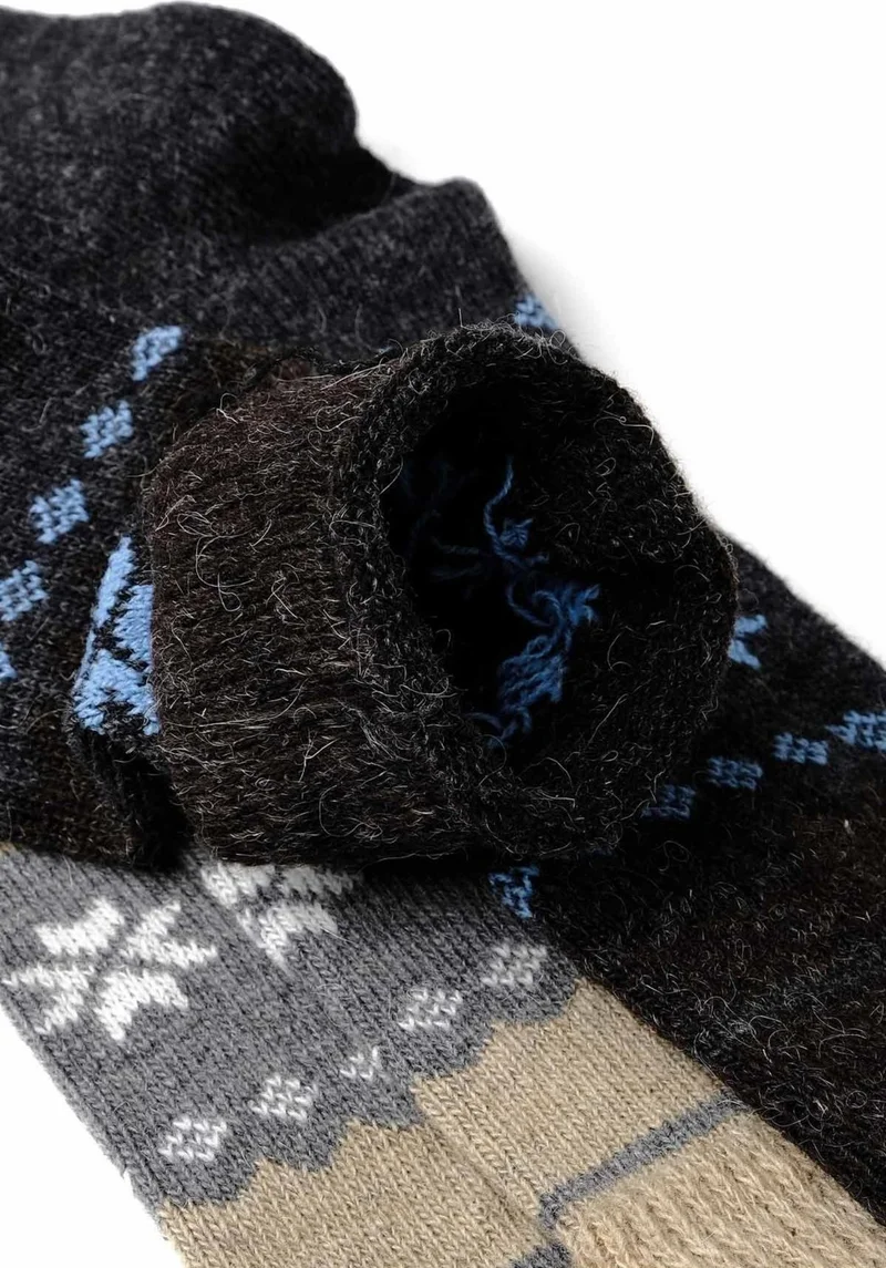 Mısırlı Egyptian Men's Alpaca Wool Winter 2 Pairs Grey/Anthracite Socks - M 3097 Ga