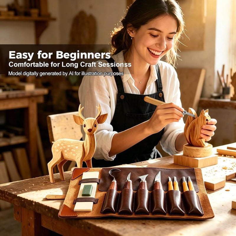 Etvron Wood Carving Kit for Beginners - Wood Carving Tools with Wood Carving Knife and Acrylic Paints - Christmas Gift Ideas - Arts and Crafts for Adults & Kids - Christmas Gift for Men&Women - Image 4