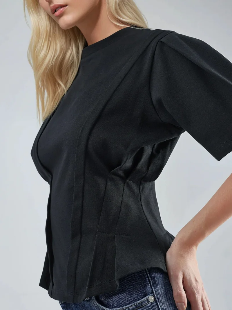 HICCUP Black Fitted Crew Neck T-Shirt for Women | Best Price UAE