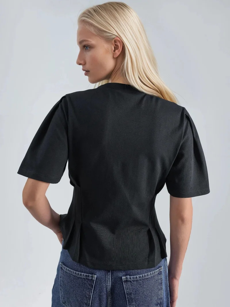 HICCUP Black Fitted Crew Neck T-Shirt for Women | Best Price UAE